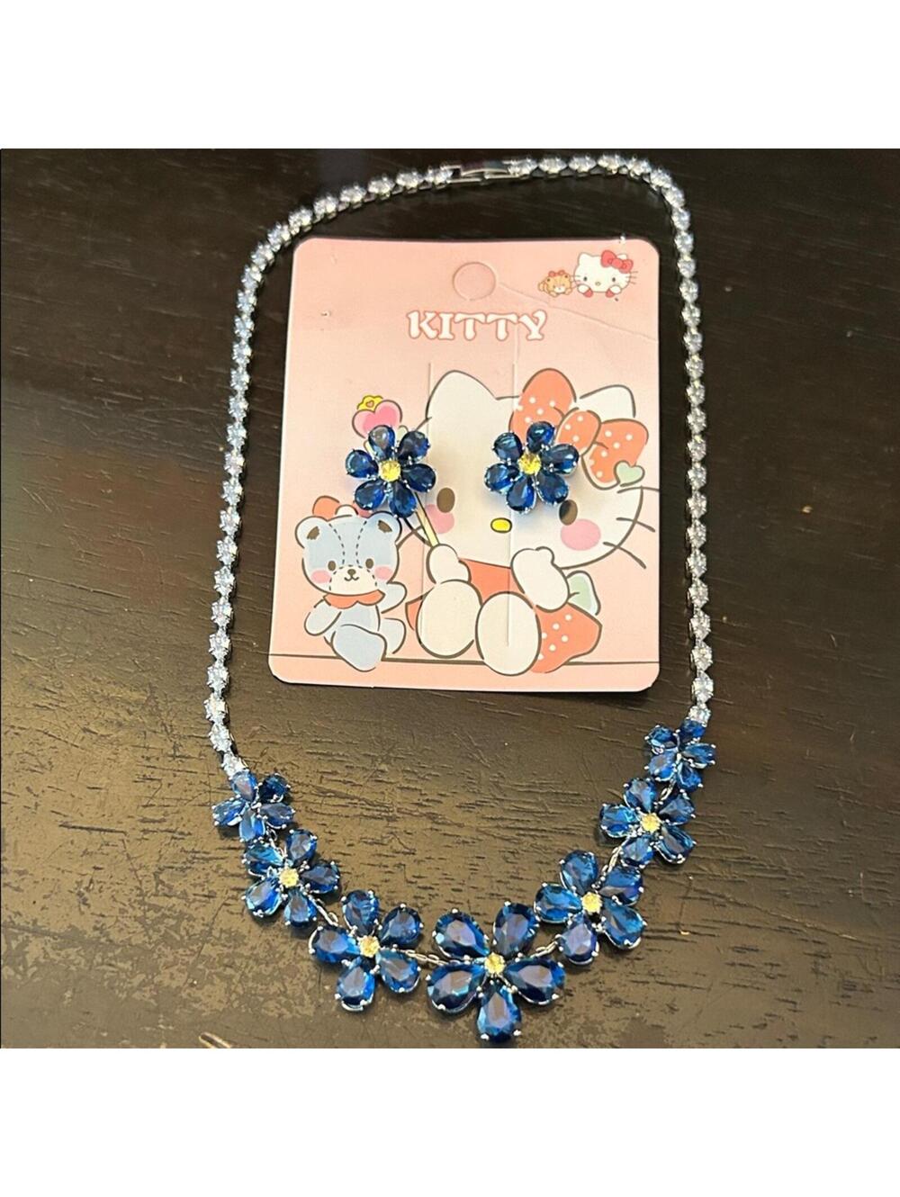 Blue Floral Necklace and Earring Set